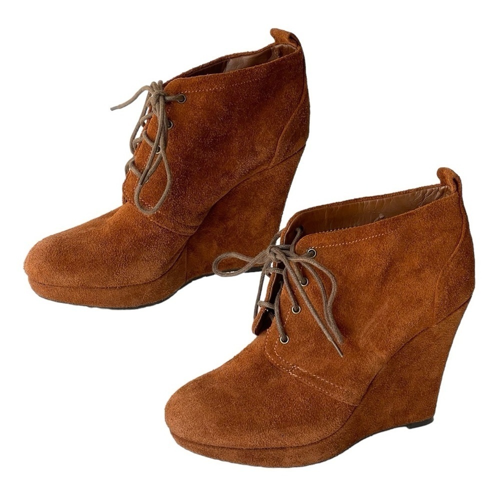 Jessica Simpson Brown Suede Ankle Bootie Platform Heels Lace Up Boots, Sz 7M